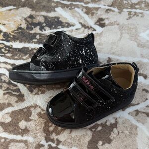 Falcotto Naturino Sneakers Black Glitter Kids Toddler Shoes 22 Velcro Unisex